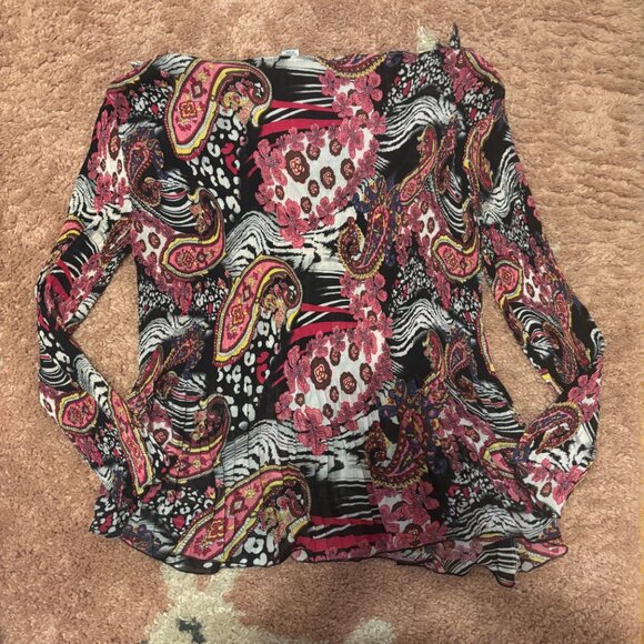 Vintage Alberto Makali Sz 1X Crinkled Stretch Art-to-Wear Funky V-Neck Sheer Top - Picture 4 of 6